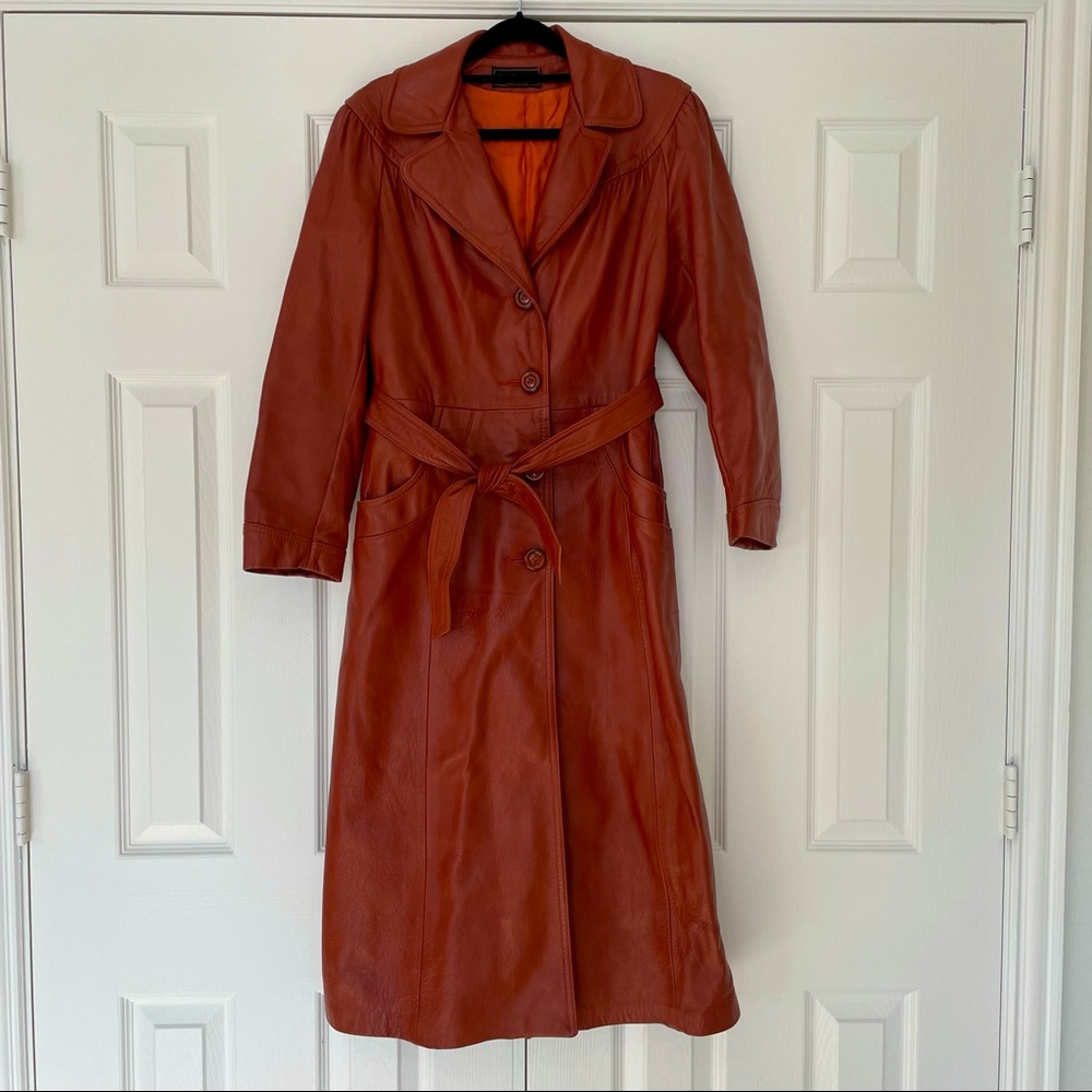 Vintage genuine leather rust trench coat women’s